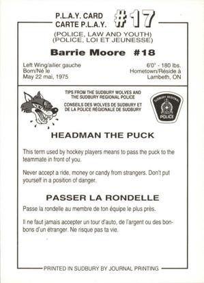 1992-93 Sudbury Wolves (OHL) Police #17 Barrie Moore Back