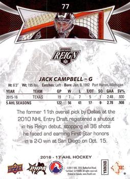 2016-17 Upper Deck AHL #77 Jack Campbell Back