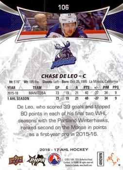 2016-17 Upper Deck AHL #106 Chase De Leo Back