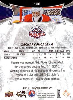 2016-17 Upper Deck AHL #108 Zachary Fucale Back