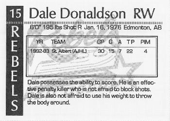 1993-94 Red Deer Rebels (WHL) #NNO Dale Donaldson Back
