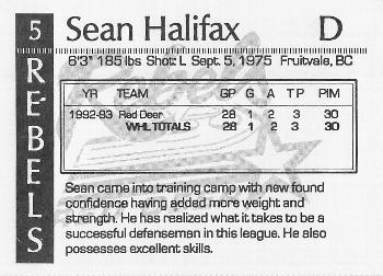 1993-94 Red Deer Rebels (WHL) #NNO Sean Halifax Back