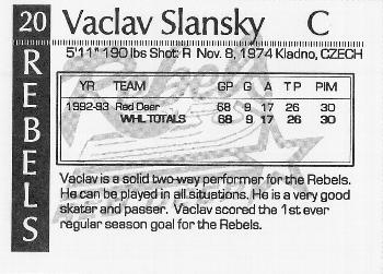 1993-94 Red Deer Rebels (WHL) #NNO Vaclav Slansky Back
