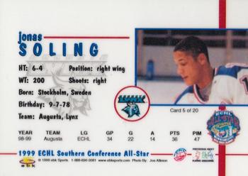 1998-99 EBK ECHL Southern Conference All-Stars #5 Jonas Soling Back