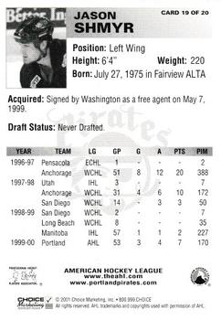 2000-01 Choice Portland Pirates (AHL) #19 Jason Shmyr Back