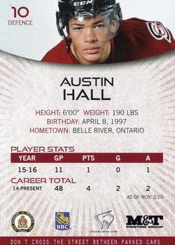 2015-16 M&T Printing Guelph Storm (OHL) #A-04 Austin Hall Back