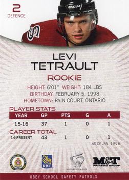2015-16 M&T Printing Guelph Storm (OHL) #B-02 Levi Tetrault Back