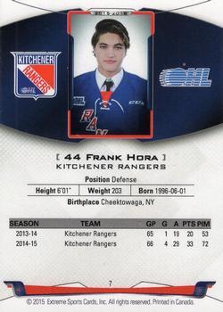 2015-16 Extreme Kitchener Rangers (OHL) #7 Frank Hora Back