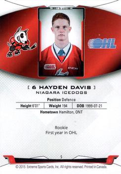 2015-16 Extreme Niagara IceDogs (OHL) #5 Hayden Davis Back