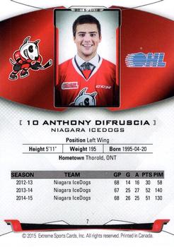 2015-16 Extreme Niagara IceDogs (OHL) #7 Anthony DiFruscia Back