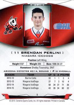 2015-16 Extreme Niagara IceDogs (OHL) #8 Brendan Perlini Back