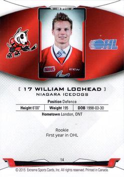 2015-16 Extreme Niagara IceDogs (OHL) #14 William Lochead Back