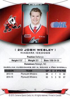 2015-16 Extreme Niagara IceDogs (OHL) #15 John Wesley Back