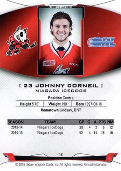 2015-16 Extreme Niagara IceDogs (OHL) #18 Johnny Corneil Back