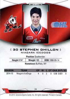 2015-16 Extreme Niagara IceDogs (OHL) #24 Stephen Dhillon Back