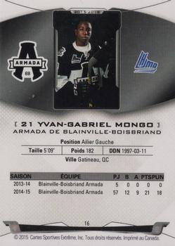 2015-16 Extreme Blainville Boisbriand Armada (QMJHL) #16 Yvan-Gabriel Mongo Back
