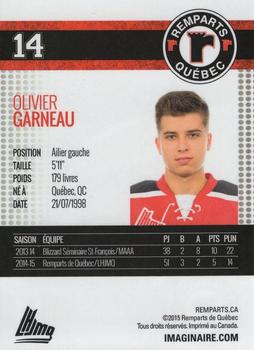 2015-16 Imaginaire.com Quebec Remparts (QMJHL) #3 Olivier Garneau Back