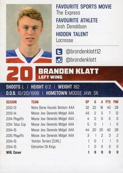 2015-16 Edmonton Oil Kings (WHL) #14 Branden Klatt Back