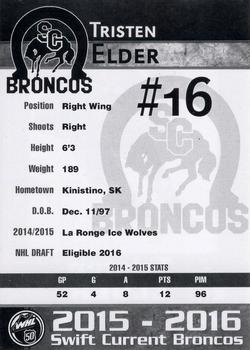 2015-16 Swift Current Broncos (WHL) #NNO Tristan Elder Back
