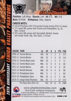 2015-16 Choice Lehigh Valley Phantoms (AHL) #19 Jay Rosehill Back
