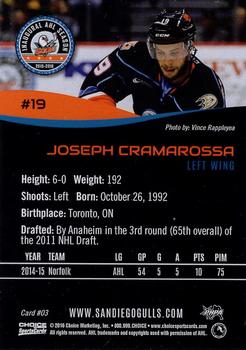 2015-16 Choice San Diego Gulls (AHL) #3 Joseph Cramarossa Back