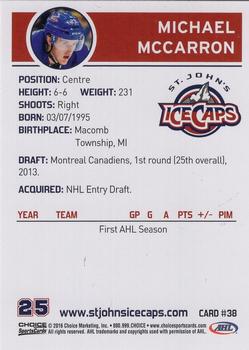 2015-16 Choice St. Johns IceCaps (AHL) Update #38 Michael McCarron Back