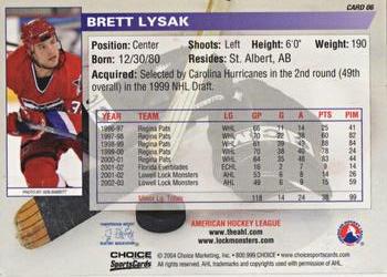 2003-04 Choice Lowell Lock Monsters (AHL) #6 Brett Lysak Back