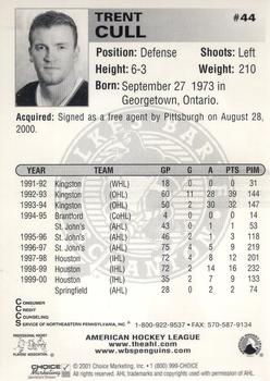 2000-01 Choice Wilkes Barre/Scranton Penguins (AHL) #7 Trent Cull Back