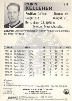 2000-01 Choice Wilkes Barre/Scranton Penguins (AHL) #10 Chris Kelleher Back