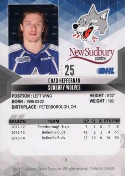 2014-15 Extreme Sudbury Wolves OHL #19 Chad Heffernan Back
