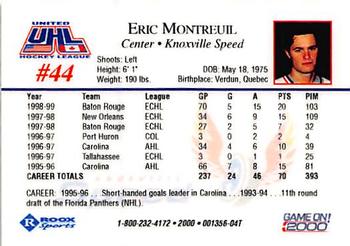 1999-00 Roox Knoxville Speed (UHL) #NNO Eric Montreuil Back