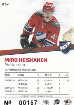 2016-17 Cardset Finland - Rookie Series 2 #RC 374 Miro Heiskanen Back