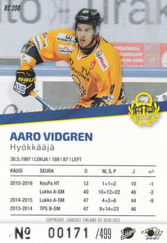 2016-17 Cardset Finland - Rookie Series 2 #RC 398 Aaro Vidgren Back