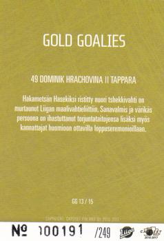 2016-17 Cardset Finland - Gold Goalies #GG13 Dominik Hrachovina Back