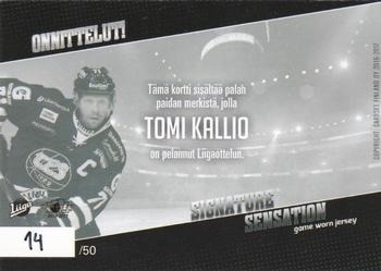 2016-17 Cardset Finland - Signature Sensation Series 2 Exchange #SC2 Tomi Kallio Back