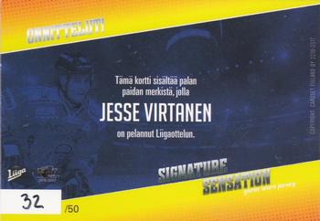 2016-17 Cardset Finland - Signature Sensation Series 2 Exchange #SC4 Jesse Virtanen Back