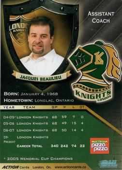 2009-10 Action London Knights (OHL) #24 Jacques Beaulieu Back