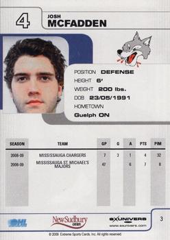 2009-10 Extreme Sudbury Wolves (OHL) #3 Josh McFadden Back