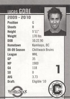 2009-10 Chilliwack Bruins (WHL) #NNO Lucas Gore Back