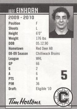 2009-10 Chilliwack Bruins (WHL) #NNO Jeff Einhorn Back