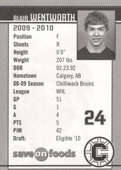 2009-10 Chilliwack Bruins (WHL) #NNO Blair Wentworth Back