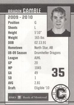 2009-10 Chilliwack Bruins (WHL) #NNO Braden Gamble Back