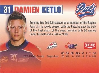 2009-10 Co-op Regina Pats (WHL) #14 Damien Ketlo Back