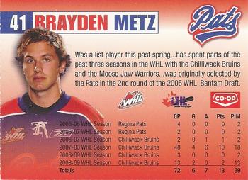 2009-10 Co-op Regina Pats (WHL) #18 Brayden Metz Back