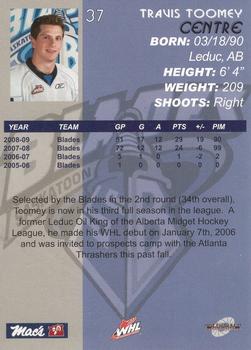 2009-10 Saskatoon Blades (WHL) #A-06 Travis Toomey Back