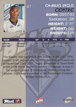2009-10 Saskatoon Blades (WHL) #A-08 Charles Inglis Back