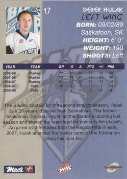 2009-10 Saskatoon Blades (WHL) #B-10 Derek Hulak Back