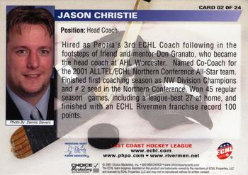 2001-02 Choice Peoria Rivermen (ECHL) #2 Jason Christie Back