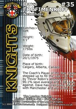 2001-02 Cardtraders London Knights (BISL) #23 David Trofimenkoff Back