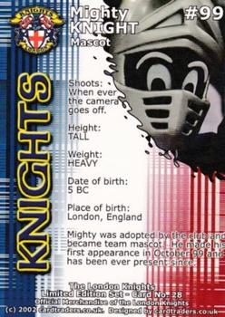 2001-02 Cardtraders London Knights (BISL) #27 Mighty Knight Back